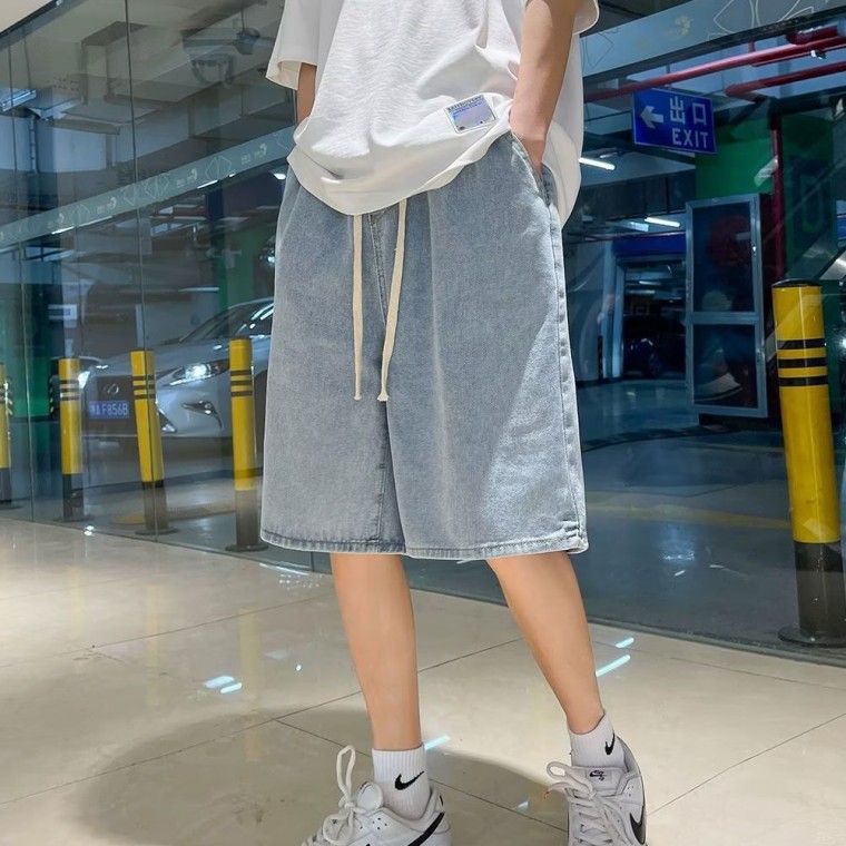 와이드핏 데님 버뮤다 팬츠